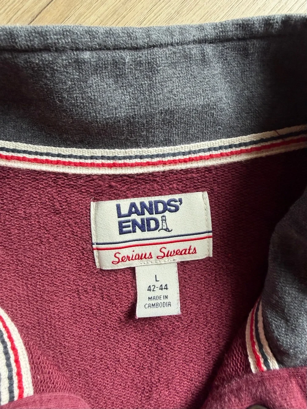 Lands' End Men’s Burgundy Snap-Button Quarter Zip Pullover